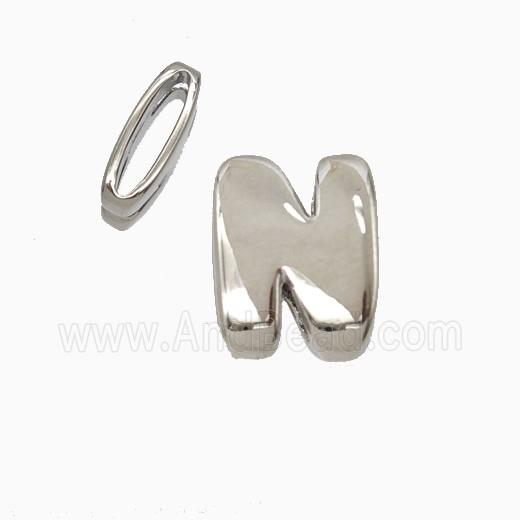 Copper Letter-N Beads Flat Hole Platinum Plated
