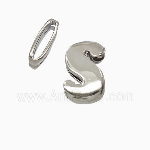 Copper Letter-S Beads Flat Hole Platinum Plated
