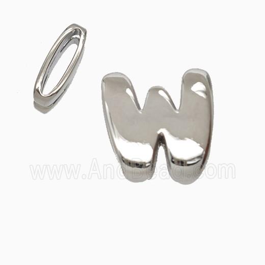 Copper Letter-W Beads Flat Hole Platinum Plated