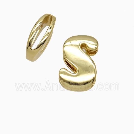 Copper Letter-S Beads Flat Hole Gold Plated