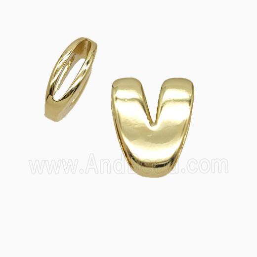 Copper Letter-V Beads Flat Hole Gold Plated