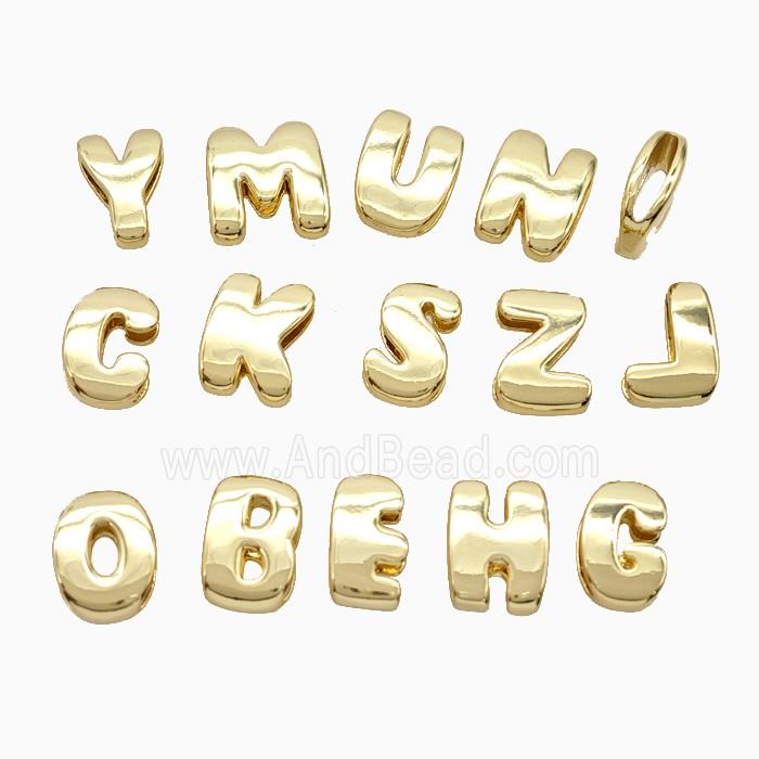 Copper Alphabet Beads Flat Hole Gold Plated Mixed Letters
