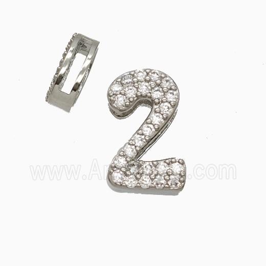 Copper Number-2 Beads Pave Zirconia Flat Hole Platinum Plated