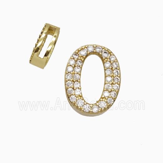 Copper Number-0 Beads Pave Zirconia Flat Hole Gold Plated