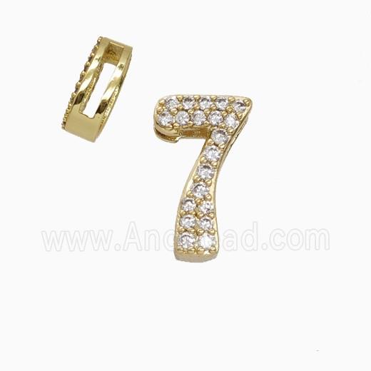 Copper Number-7 Beads Pave Zirconia Flat Hole Gold Plated
