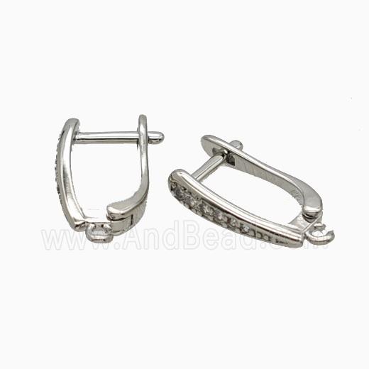 Copper Latchback Earrings Pave Zirconia Platinum Plated