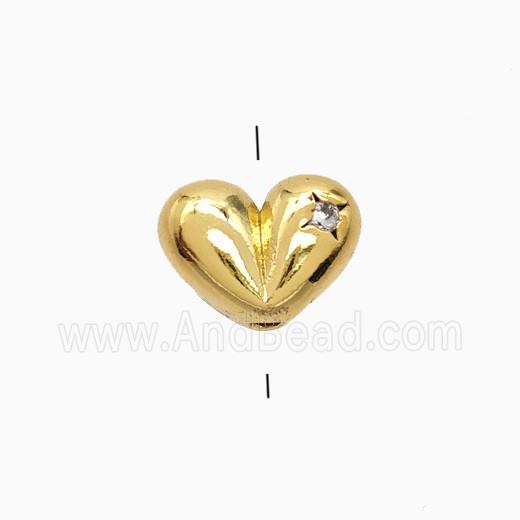 Copper Heart Beads Pave Zirconia Gold Plated