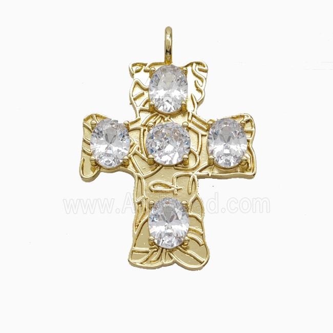 Copper Cross Pendant Pave Crystal Glass Gold Plated