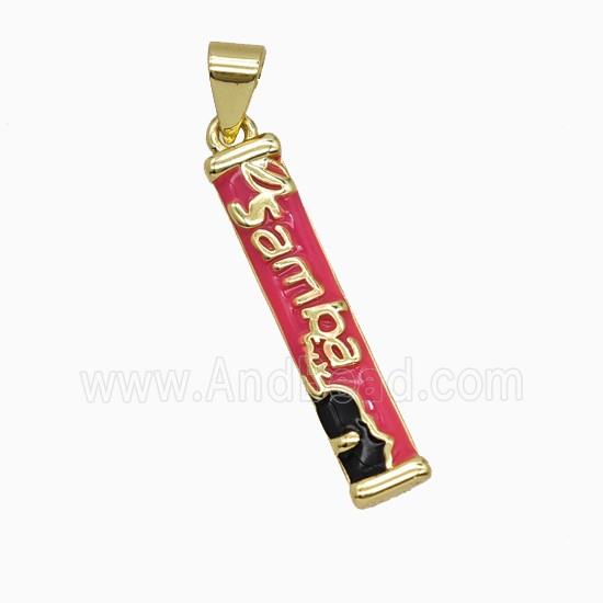 Copper Samba Pendant Pink Enamel Stick Gold Plated