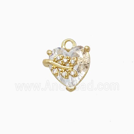 Copper Heart Pendant Pave Crystal Glass Leaf Gold Plated