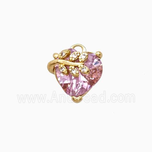 Copper Heart Pendant Pave Crystal Glass Leaf Gold Plated