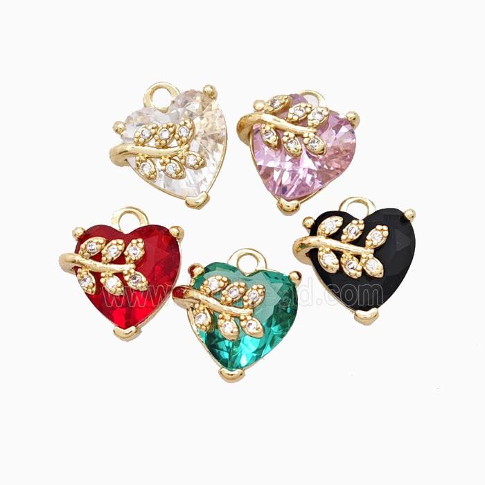 Copper Heart Pendant Pave Crystal Glass Leaf Gold Plated Mixed