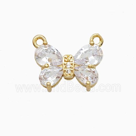 Copper Butterfly Pendant Pave Crystal Glass 2loops Gold Plated