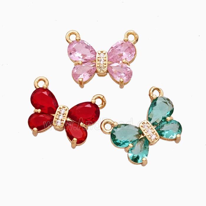 Copper Butterfly Pendant Pave Crystal Glass 2loops Gold Plated Mixed