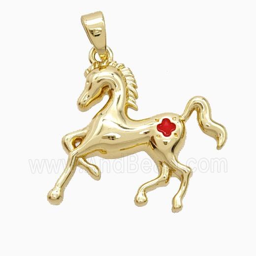 Copper Horse Pendant Clover Enamel Gold Plated