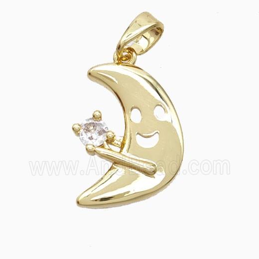Copper Moon Pendant Pave Zirconia Gold Plated