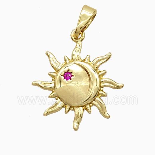 Copper Sun Pendant Pave Zirconia Gold Plated