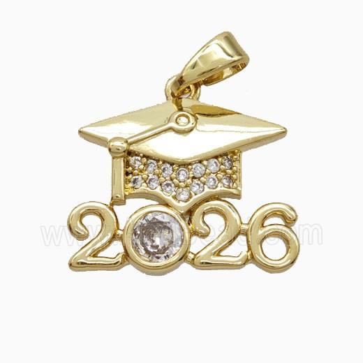 Copper Graduation Cap Pendant Pave Zirconia 2026 Gold Plated