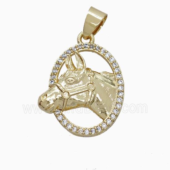 Copper Horse-Head Pendant Pave Zirconia Gold Plated