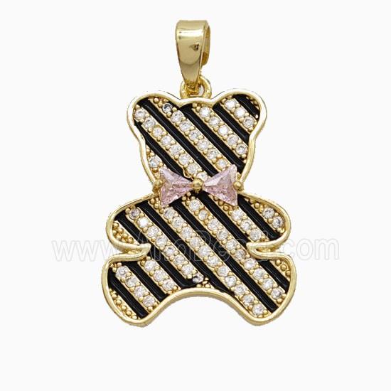 Copper Bear Pendant Pave Zirconia Black Enamel Gold Plated