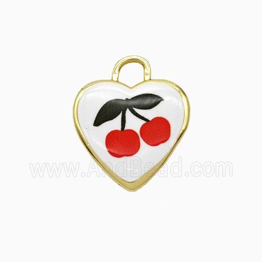 Copper Heart Pendant Painted Cherry Gold Plated