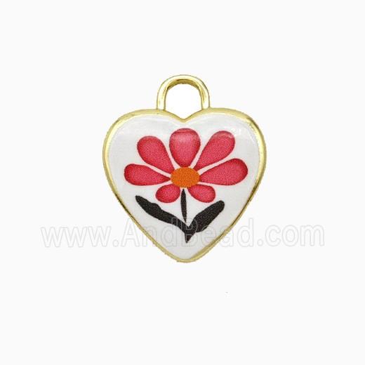 Copper Heart Pendant Painted Flower Gold Plated