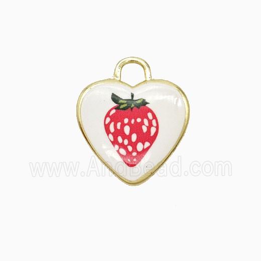 Copper Heart Pendant Painted Strawberry Gold Plated