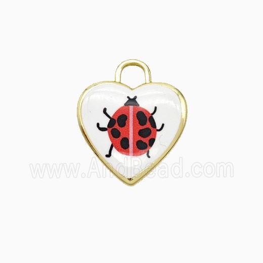 Copper Heart Pendant Painted Ladybug Gold Plated