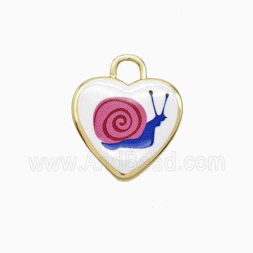 Copper Heart Pendant Painted Snail Gold Plated