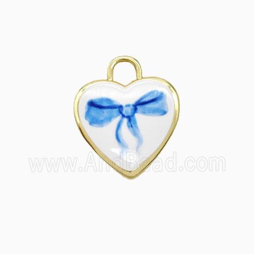 Copper Heart Pendant Painted Bowknot Gold Plated