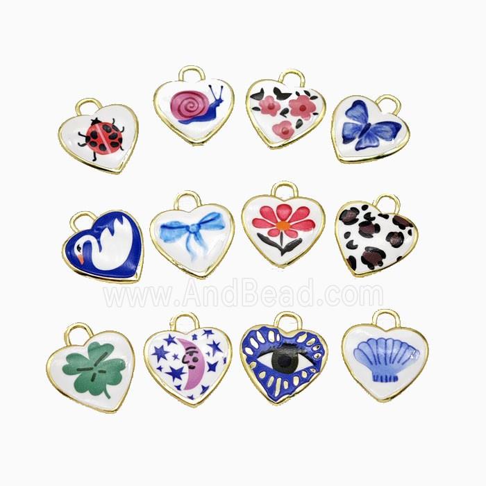 Copper Heart Pendant Painted Gold Plated Mixed