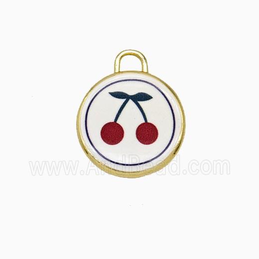 Copper Circle Pendant Painted Cherry Gold Plated