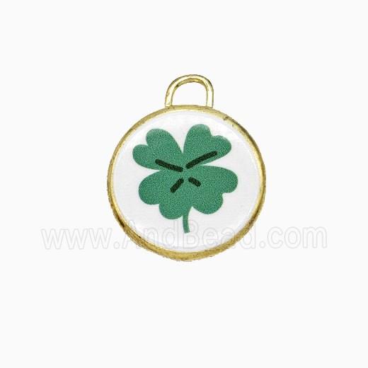 Copper Circle Pendant Painted Clover Gold Plated