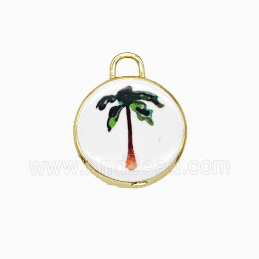 Copper Circle Pendant Painted Coconut Tree Gold Plated