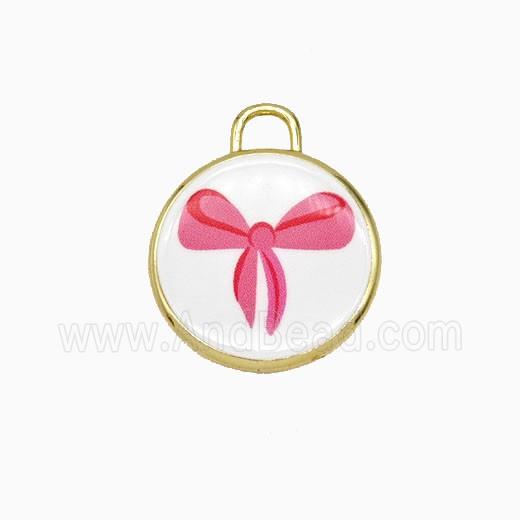 Copper Circle Pendant Painted Bowknot Gold Plated