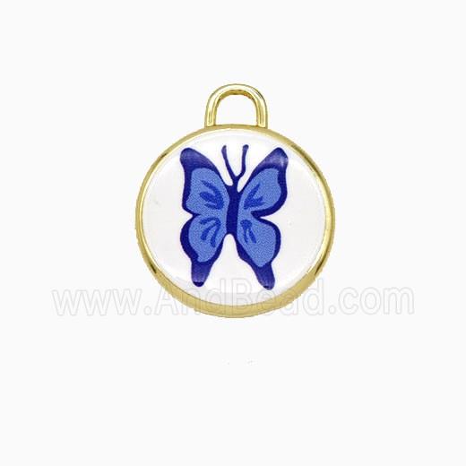 Copper Circle Pendant Painted Butterfly Gold Plated