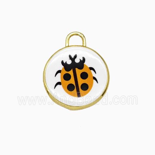 Copper Circle Pendant Painted Ladybug Gold Plated