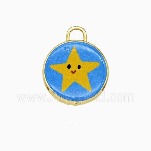 Copper Circle Pendant Painted Star Gold Plated