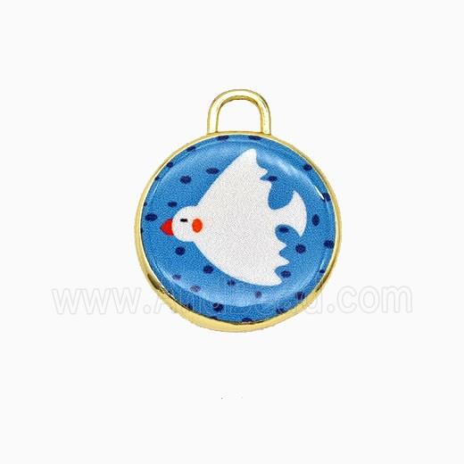 Copper Circle Pendant Painted Birds Gold Plated