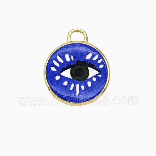 Copper Circle Pendant Painted Eye Gold Plated