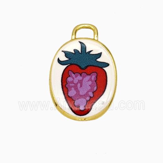 Copper Oval Pendant Painted Strawberry Gold Plated