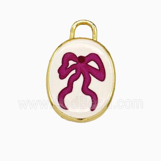 Copper Oval Pendant Painted Bowknot Gold Plated