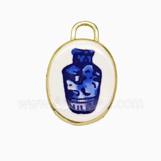 Copper Oval Pendant Painted Vase Gold Plated