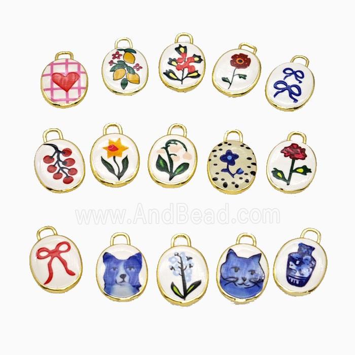 Copper Oval Pendant Painted Gold Plated Mixed