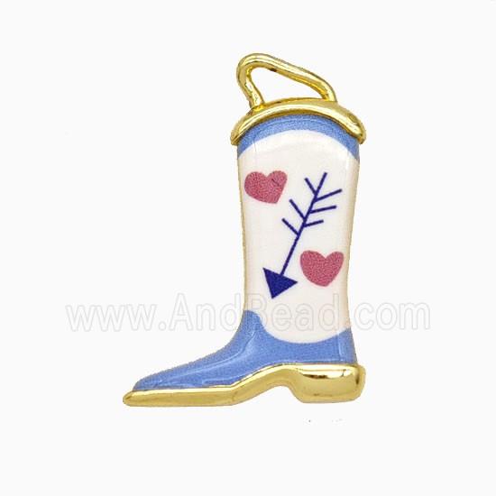 Copper Cowboy Boots Pendant Painted Gold Plated