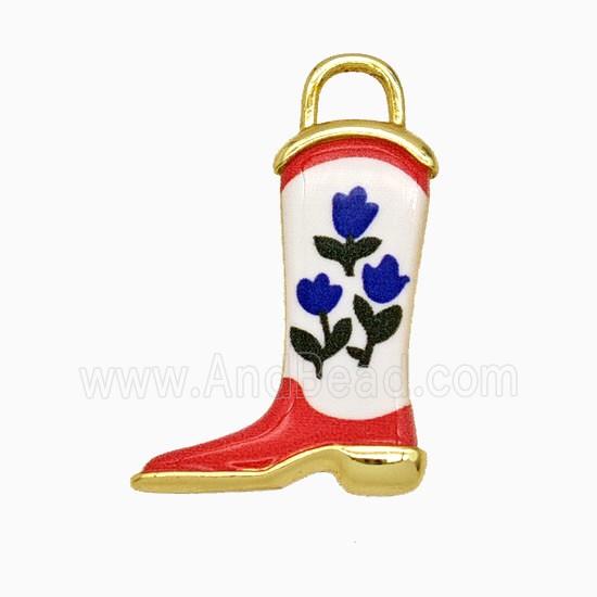 Copper Cowboy Boots Pendant Painted Gold Plated