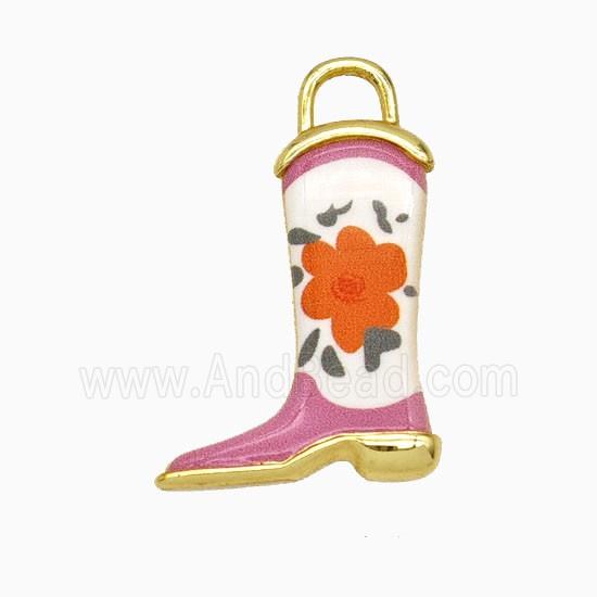 Copper Cowboy Boots Pendant Painted Gold Plated