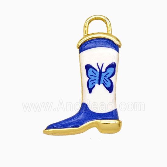 Copper Cowboy Boots Pendant Painted Gold Plated