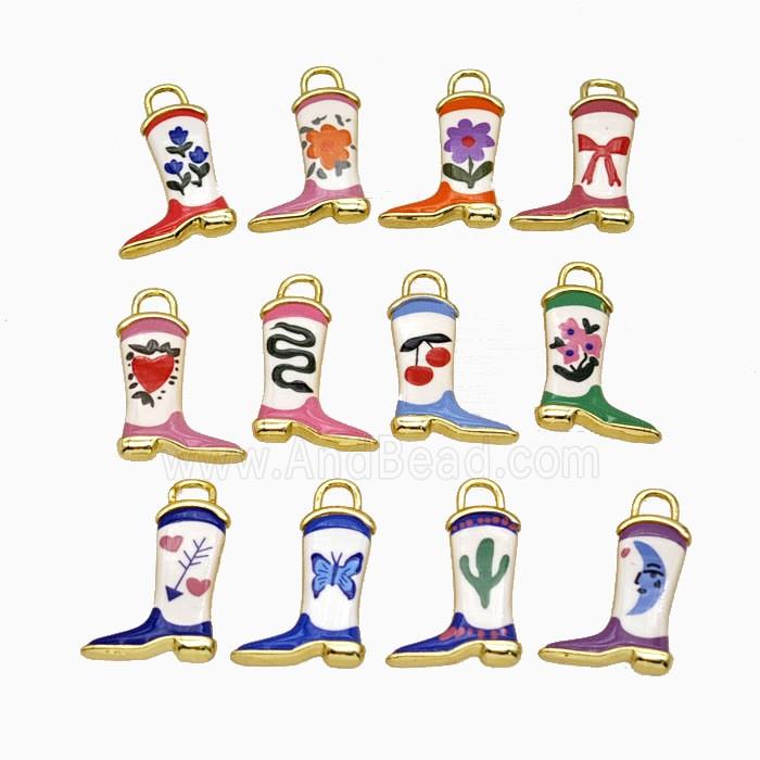 Copper Cowboy Boots Pendant Painted Shoes Gold Plated Mixed