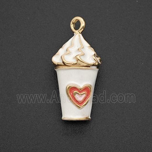 Copper Ice Cream Pendant White Enamel Cup Gold Plated